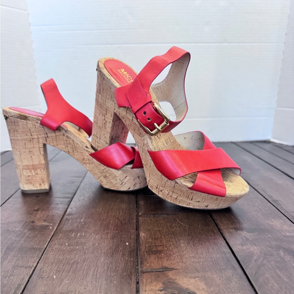 MICHAEL Michael Kors Natalia Platform Mandarin Sandal Open Toe Size 7.5 M Cork